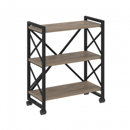 Loft Стеллаж на колесных опорах-3 полки VR.L-MST.K-3.8 Тиквуд тёмный/Чёрный металл 800*400*968