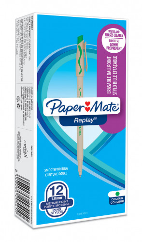 Ручка шариков. Paper Mate Replay S0183001 бежевый мат. d=1.0мм зел. черн. кор. 1стерж. стираемые чернила зеленый