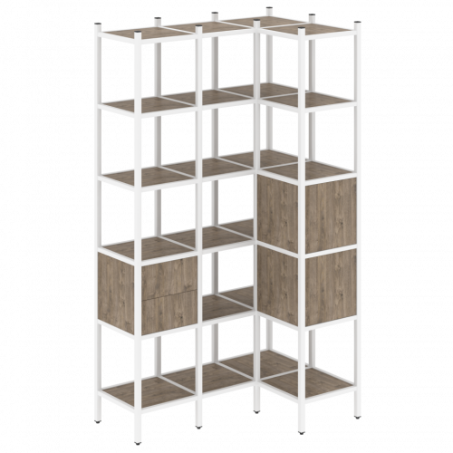 Loft Угловой внутренний стеллаж наборный VR.L-35 Тиквуд тёмный/Белый металл 1278*862*2280