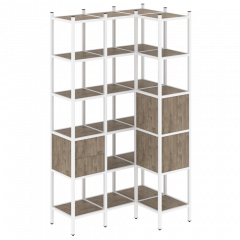Loft Угловой внутренний стеллаж наборный VR.L-35 Тиквуд тёмный/Белый металл 1278*862*2280