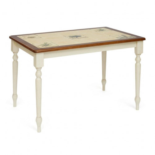 CT 3045P Стол с плиткой, дерево гевея/плитка, 115 х 76 х 75, Античный белый/Тёмный Дуб, Рисунок - " Прованс "