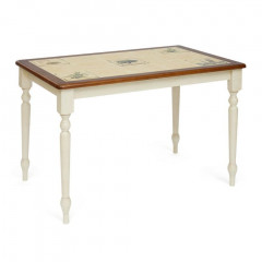 CT 3045P Стол с плиткой, дерево гевея/плитка, 115 х 76 х 75, Античный белый/Тёмный Дуб, Рисунок - &quot; Прованс &quot;