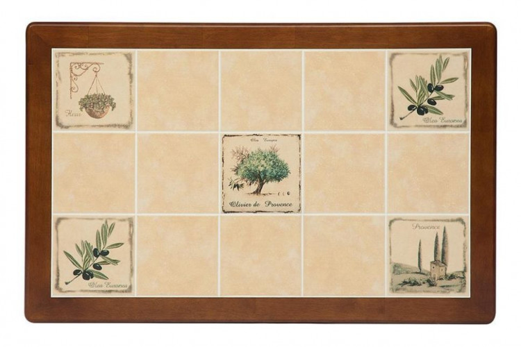 CT 3045P Стол с плиткой, дерево гевея/плитка, 115 х 76 х 75, Античный белый/Тёмный Дуб, Рисунок - " Прованс "