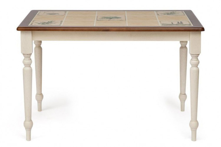 CT 3045P Стол с плиткой, дерево гевея/плитка, 115 х 76 х 75, Античный белый/Тёмный Дуб, Рисунок - " Прованс "