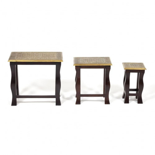 Комплект 3 столика Secret De Maison BRAHMA ( mod. ND-009), дерево манго/латунная чеканка, 56х36х50, 41х30х45, 24х24х40