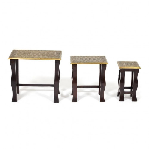 Комплект 3 столика Secret De Maison BRAHMA ( mod. ND-009), дерево манго/латунная чеканка, 56х36х50, 41х30х45, 24х24х40