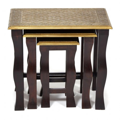 Комплект 3 столика Secret De Maison BRAHMA ( mod. ND-009), дерево манго/латунная чеканка, 56х36х50, 41х30х45, 24х24х40