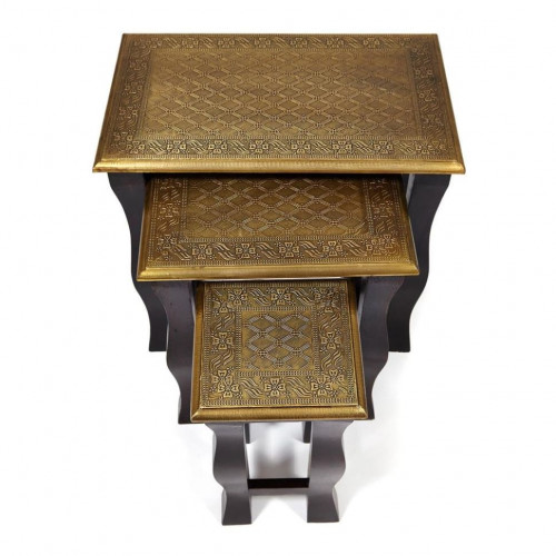 Комплект 3 столика Secret De Maison BRAHMA ( mod. ND-009), дерево манго/латунная чеканка, 56х36х50, 41х30х45, 24х24х40