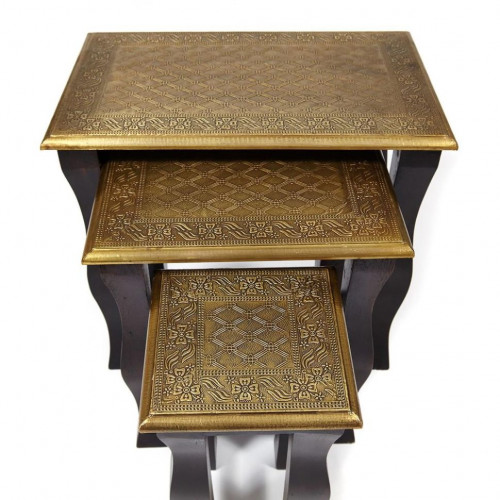 Комплект 3 столика Secret De Maison BRAHMA ( mod. ND-009), дерево манго/латунная чеканка, 56х36х50, 41х30х45, 24х24х40