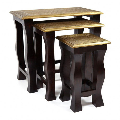 Комплект 3 столика Secret De Maison BRAHMA ( mod. ND-009), дерево манго/латунная чеканка, 56х36х50, 41х30х45, 24х24х40