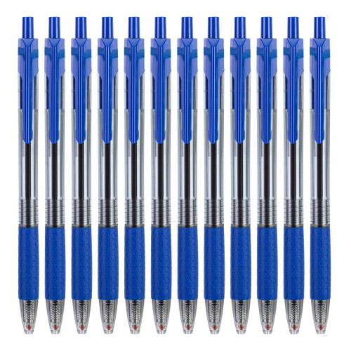 Набор ручек шариков. автоматическая Deli Arrow EQ01930-P прозрачный/синий d=0.7мм син. черн. (12шт) резин. манжета