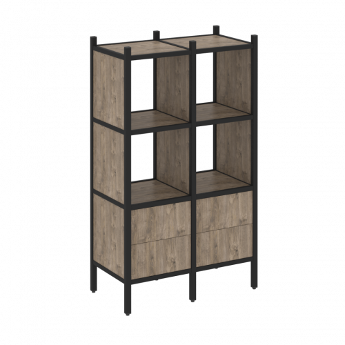 Loft Прямой стеллаж наборный VR.L-03 Тиквуд тёмный/Чёрный металл 862*446*1458