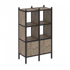 Loft Прямой стеллаж наборный VR.L-03 Тиквуд тёмный/Чёрный металл 862*446*1458