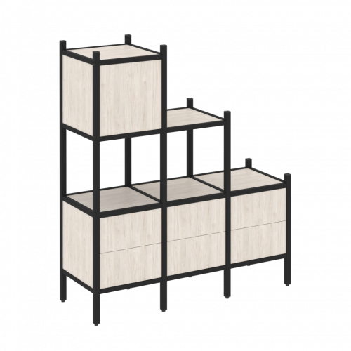 Loft Прямой стеллаж наборный VR.L-12 Денвер светлый/Чёрный металл 1278*446*1458