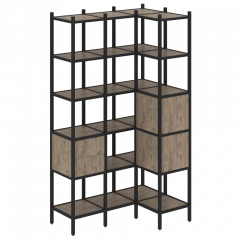 Loft Угловой внутренний стеллаж наборный VR.L-35 Тиквуд тёмный/Чёрный металл 1278*862*2280