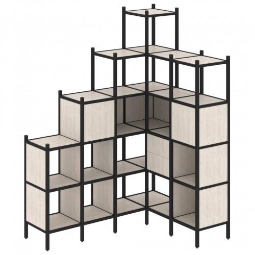 Loft Угловой внутренний стеллаж наборный VR.L-44 Денвер светлый/Чёрный металл 1694*1278*2280