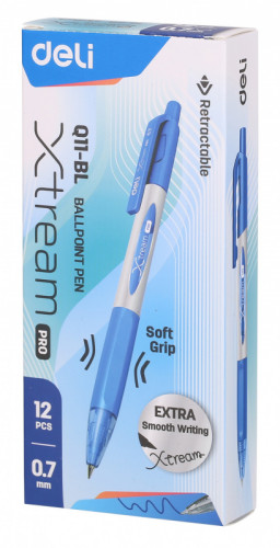 Ручка шариков. автоматическая Deli X-tream EQ11-BL синий мет./синий d=0.7мм син. черн. резин. манжета