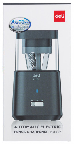 Точилка для карандашей электрическая Deli E71203-GY 1 отверстие пластик темно-серый (батарея)