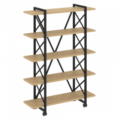 Loft Стеллаж на колесных опорах-5 полок VR.L-MST.K-5.8V Тиквуд светлый/Чёрный металл 1200*400*1704