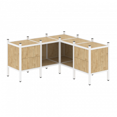 Loft Угловой внутренний стеллаж наборный VR.L-27 Тиквуд светлый/Белый металл 1278*1278*636