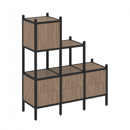 Loft Прямой стеллаж наборный VR.L-12 Дуб аризона/Чёрный металл 1278*446*1458