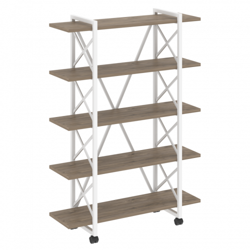 Loft Стеллаж на колесных опорах-5 полок VR.L-MST.K-5.8V Тиквуд тёмный/Белый металл 1200*400*1704