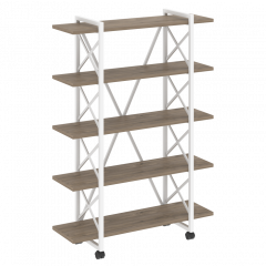 Loft Стеллаж на колесных опорах-5 полок VR.L-MST.K-5.8V Тиквуд тёмный/Белый металл 1200*400*1704