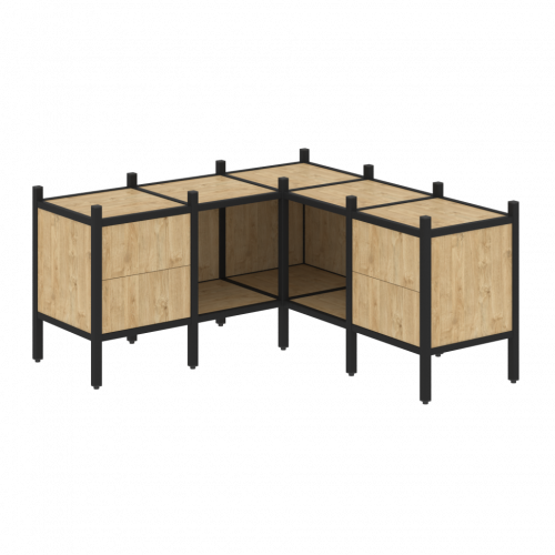 Loft Угловой внутренний стеллаж наборный VR.L-27 Тиквуд светлый/Чёрный металл 1278*1278*636