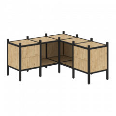 Loft Угловой внутренний стеллаж наборный VR.L-27 Тиквуд светлый/Чёрный металл 1278*1278*636