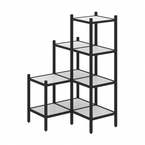 Loft Угловой внутренний стеллаж наборный VR.L-36 Белый бриллиант/Чёрный металл 862*862*1458