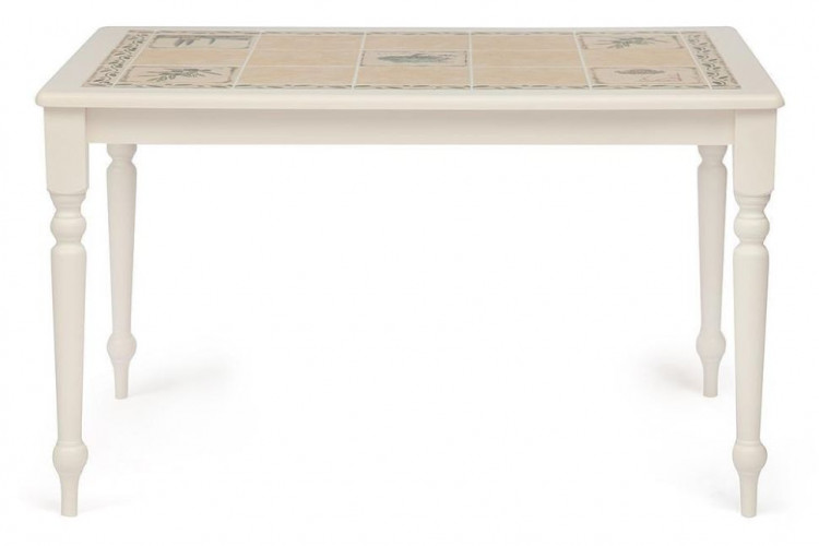CT 3349 Стол с плиткой, дерево гевея/плитка, 124х84х75см, butter white, Рисунок - " Прованс с бордюром"