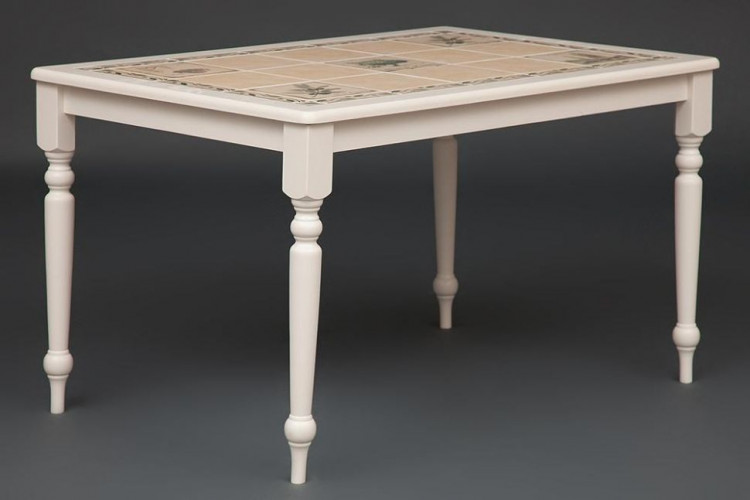CT 3349 Стол с плиткой, дерево гевея/плитка, 124х84х75см, butter white, Рисунок - " Прованс с бордюром"