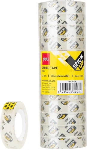 Клейкая лента канцелярская Deli E30015 супер прозрачная шир.12мм дл.27м спайка (упак.:12шт)