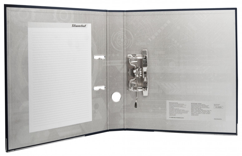Папка-регистратор Silwerhof 355021-01 A4 75мм ПВХ/бумага черный мет.окант. сборная смен.карм. на кор.