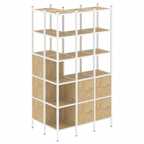 Loft Угловой внешний стеллаж наборный VR.L-54 Тиквуд светлый/Белый металл 862*1278*2280