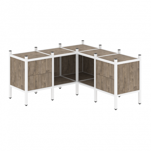 Loft Угловой внутренний стеллаж наборный VR.L-27 Тиквуд тёмный/Белый металл 1278*1278*636