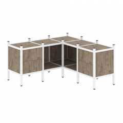 Loft Угловой внутренний стеллаж наборный VR.L-27 Тиквуд тёмный/Белый металл 1278*1278*636