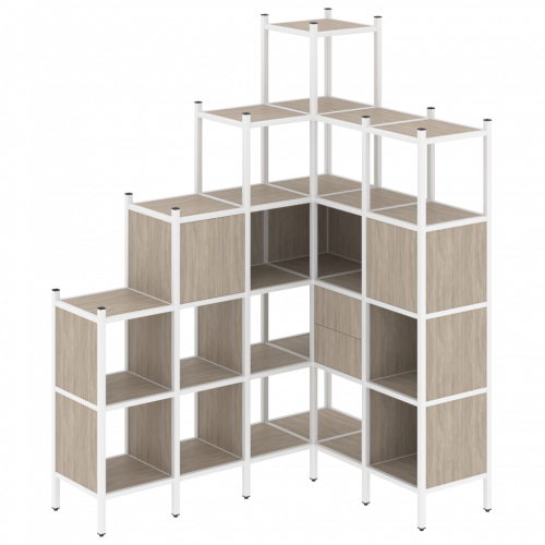 Loft Угловой внутренний стеллаж наборный VR.L-44 Дуб аттик/Белый металл 1694*1278*2280