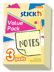 Блок самоклеящийся бумажный Stick`n 27088 76x51мм 300лист. 70г/м2 пастель желтый