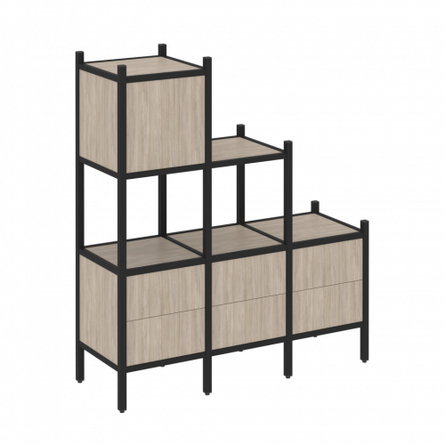 Loft Прямой стеллаж наборный VR.L-12 Дуб аттик/Чёрный металл 1278*446*1458