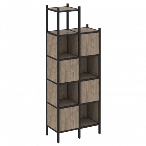 Loft Прямой стеллаж наборный VR.L-20 Тиквуд тёмный/Чёрный металл 862*446*2280