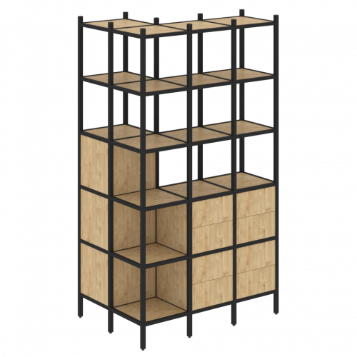 Loft Угловой внешний стеллаж наборный VR.L-54 Тиквуд светлый/Чёрный металл 862*1278*2280
