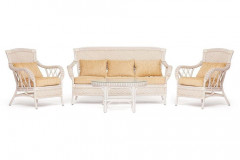Комплект для отдыха &quot;ANDREA&quot; (диван + 2 кресла + журн. столик со стеклом  + подушки), TCH White (белый), Ткань рубчик, цвет кремовый