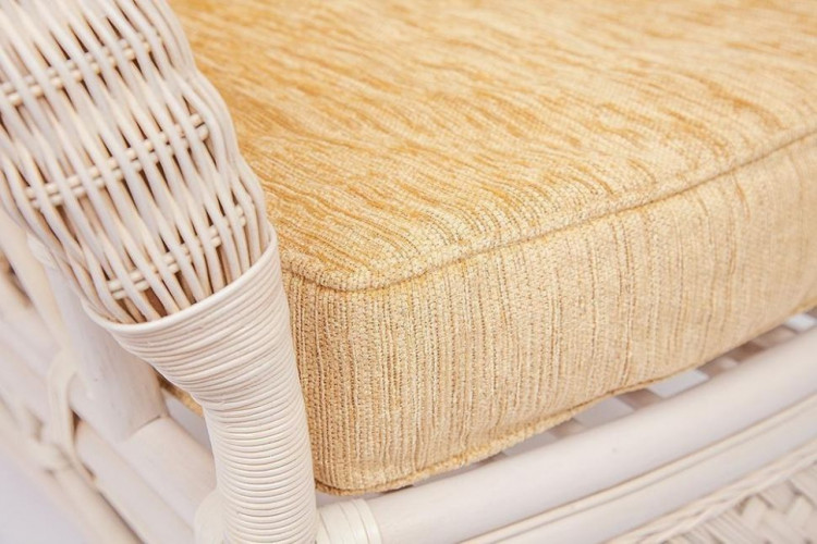 Комплект для отдыха "ANDREA" (диван + 2 кресла + журн. столик со стеклом  + подушки), TCH White (белый), Ткань рубчик, цвет кремовый