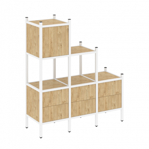 Loft Прямой стеллаж наборный VR.L-12 Тиквуд светлый/Белый металл 1278*446*1458