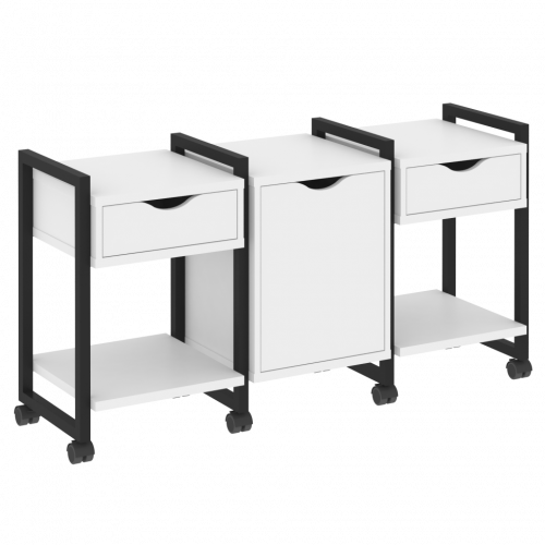 Loft Тумба на колесных опорах наборная. Вариант №6 VR.L-TN-6.K Белый бриллиант/Чёрный металл 1440*460*767