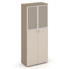 Estetica Шкаф высокий широкий (2 сред. фасада ЛДСП+2 низ. фасада стекло лакобель в раме) ES.ST-1.7R U Латте/Сатин/Лакобель umbra 800*420*1977