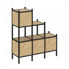 Loft Прямой стеллаж наборный VR.L-12 Тиквуд светлый/Чёрный металл 1278*446*1458