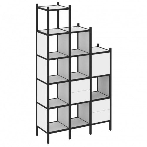 Loft Прямой стеллаж наборный VR.L-21 Белый бриллиант/Чёрный металл 1278*446*2280