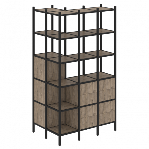 Loft Угловой внешний стеллаж наборный VR.L-54 Тиквуд тёмный/Чёрный металл 862*1278*2280